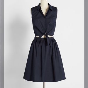 Navy Cutout Shirt Dress